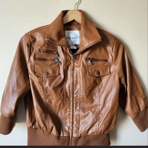 Wet Seal Brown leather bomber jacket with zipper pockets